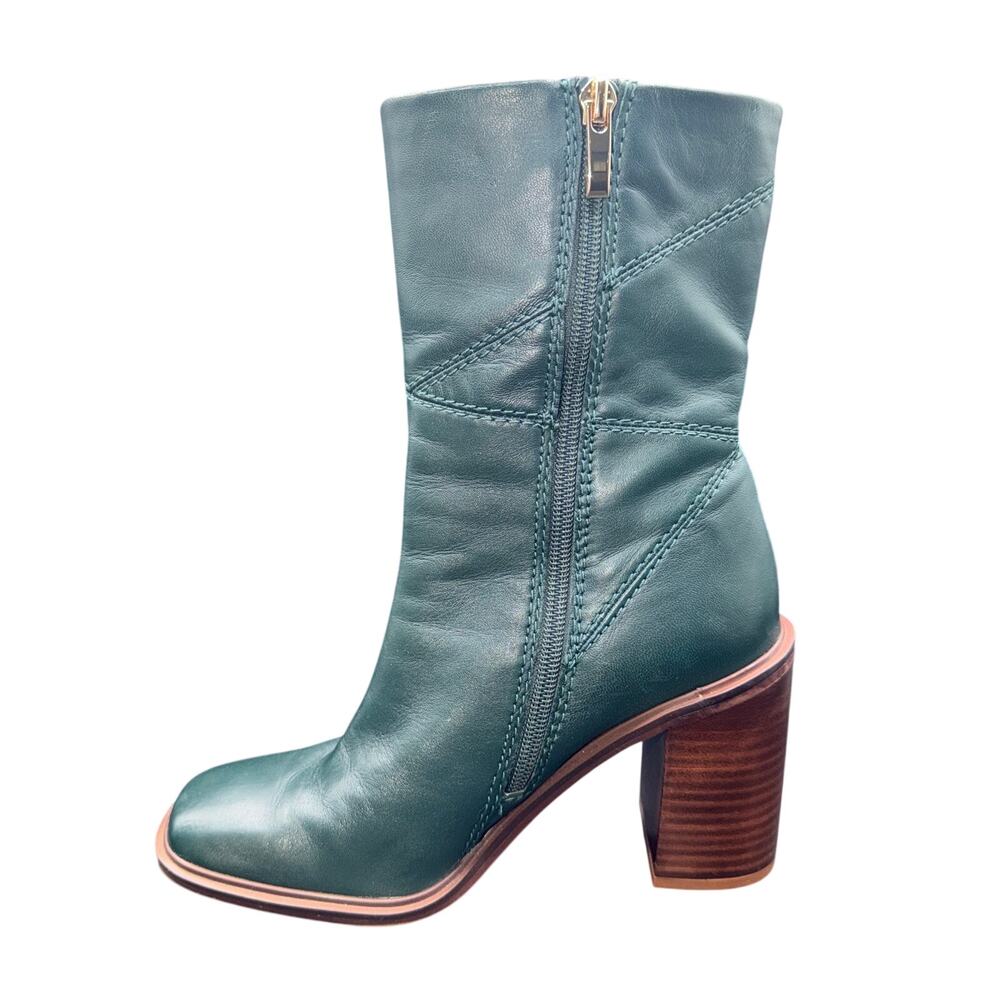 Franco Sarto Stevie Green Leather Ankle Boots Block Heel Size 5.5 - Picture 6 of 12